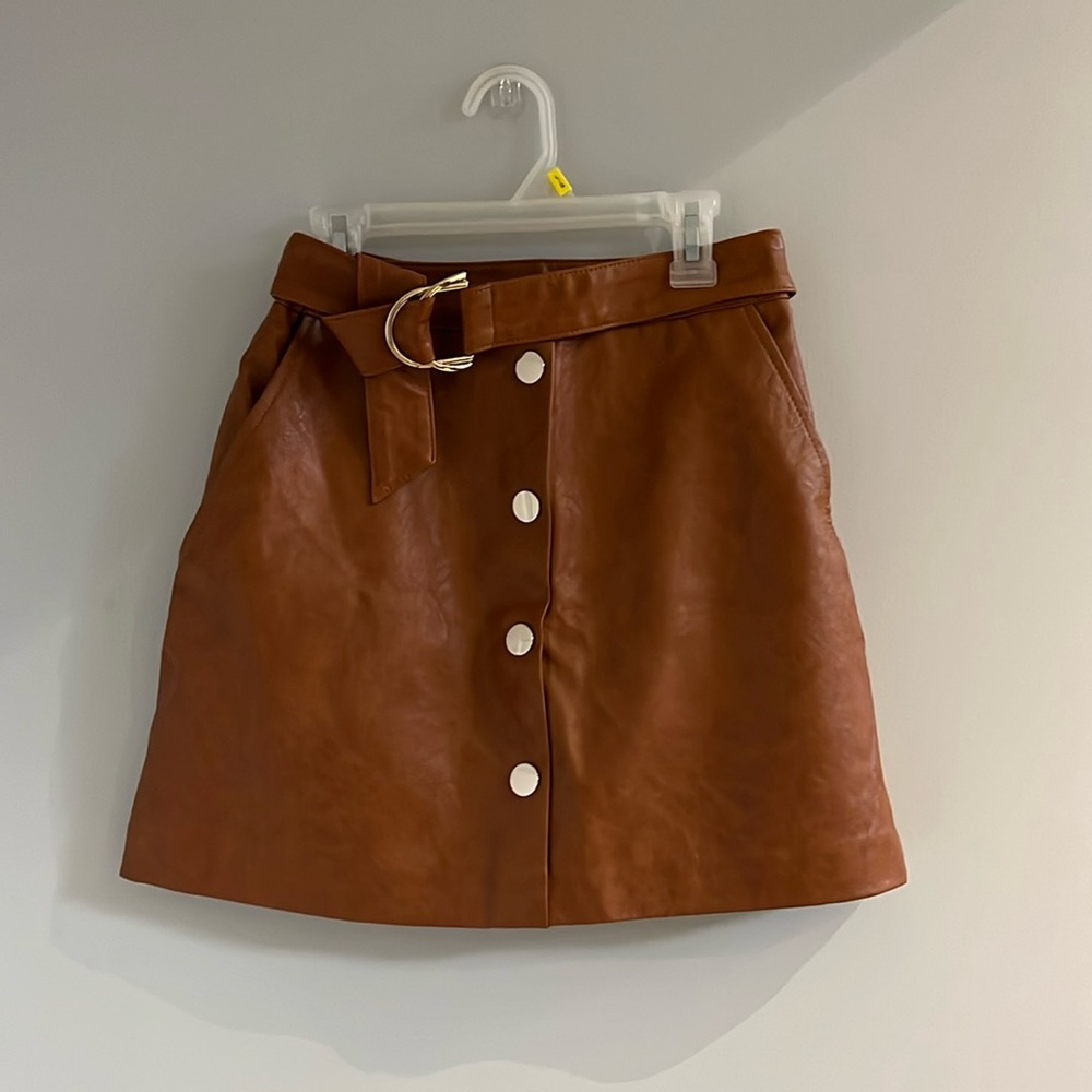 Zara faux leather brown mini skort with pockets
